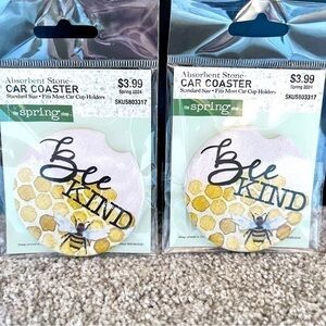 NWT Set of two absorbent car cup holder coasters “ 🐝 Bee Kind”